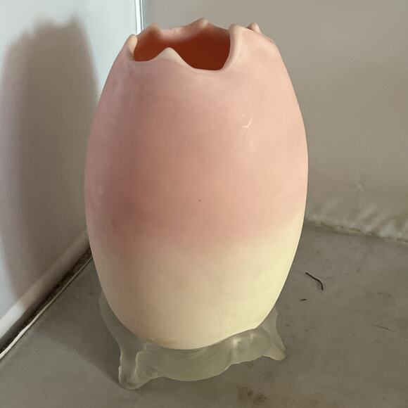 Satin Glass Burmese Egg Vase with Applied Feet Mt. Washington?